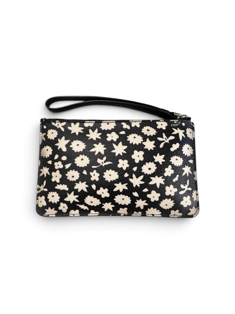Coach Wildflower Floral Print Black White Coated Canvas Wristlet Bag NWOT